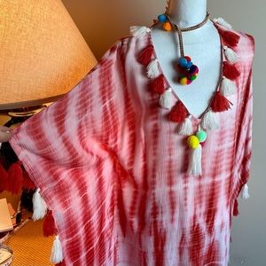NWT A&B Pink Tie Dyed Beach Cover Up w/Tassels